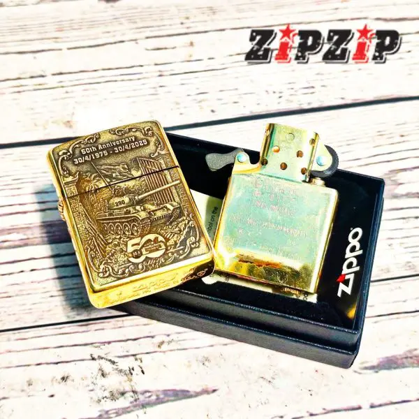 Zippo Mỹ Chính Hãng Khắc Nổi 3D Chỉ Đề Kỷ Niệm 50 Năm THống Nhất Đất Nước - Ảnh 5