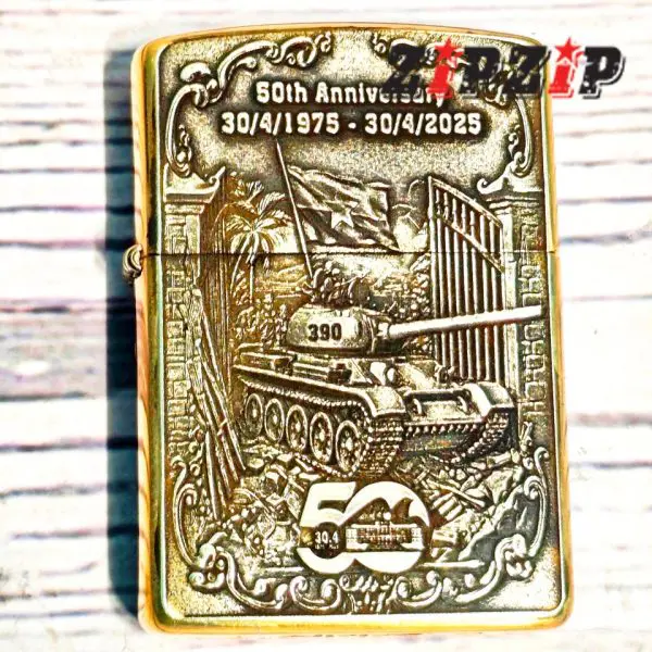 Zippo Mỹ Chính Hãng Khắc Nổi 3D Chỉ Đề Kỷ Niệm 50 Năm THống Nhất Đất Nước